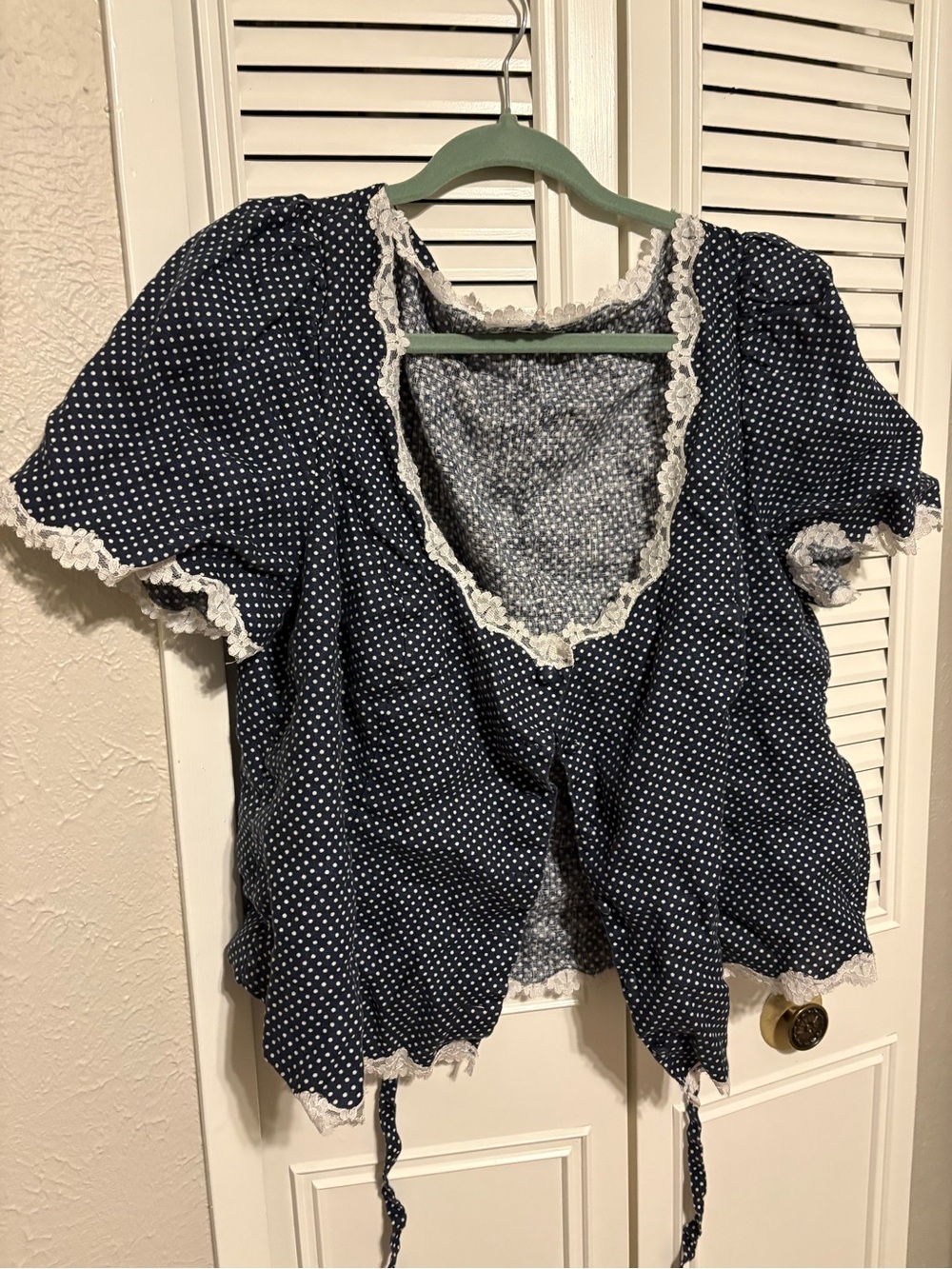 Reformation Navy and White Polka Dot Linen Blouse